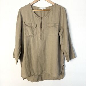 Company Ellen Tracy Linen Blouse Womens Large Lagenlook Travel Minimalist Beach